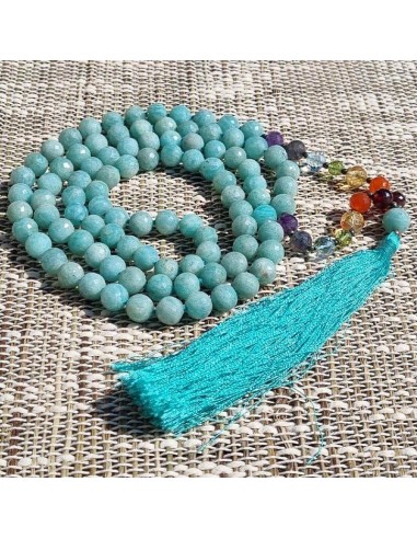 Collier mala Amazonite 108 perles AA facettées - 7 chakras basket pas cher