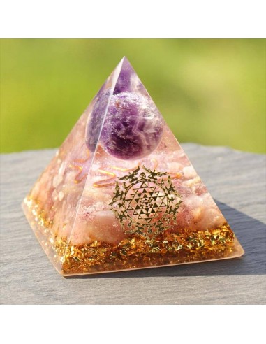 Orgonite pyramide quartz fraise 10 cm - Princesse Tibétaine la colonne vertébrale