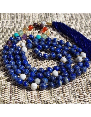 Collier mala Lapis lazuli 7 chakras - Perles AA 8mm soldes