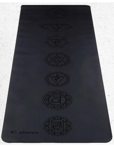 Tapis de yoga pro - latex & similicuir - Ep 5mm - 7 chakras gravés s'inspire de l'anatomie humaine