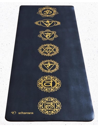 Tapis de yoga pro écologique similicuir 7 chakras Or de technologie