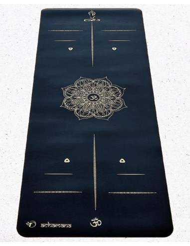 Tapis de yoga Pro antidérapant caoutchouc et similicuir 5mm - Mandala et marqueurs position Or de pas cher