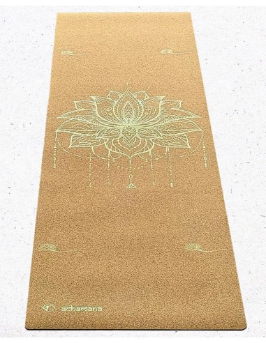 Tapis de yoga en liège et caoutchouc naturel 5 mm Fleur de lotus Or Pour