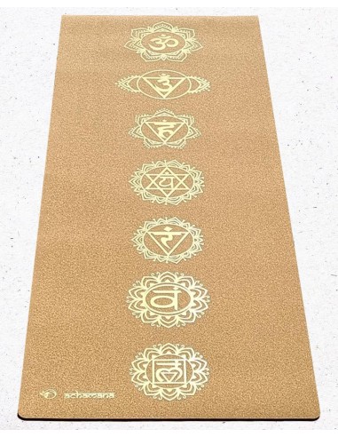 Tapis de yoga en liège et caoutchouc naturel 5 mm 7 chakras Or hantent personnes