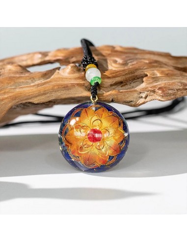 Pendentif Orgonite Dome Lapis lazuli Rubis - Fleur de lotus ciselée Profitez des Offres !