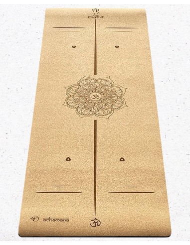 Tapis de yoga liège épais antidérapant tri-plis - Mandala ligne de position gravés outlet