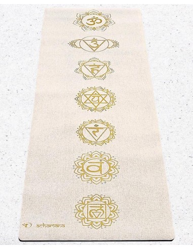 Tapis de yoga écologique caoutchouc naturel chanvre - 7 chakras - impression Or pas cher chine